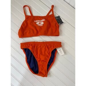 NWT Speedo Lifeguard Flyback 2-Piece Swimsuits Deep Orange Beach Surf 12